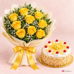 10 Yellow Roses with Pineapple Cake - PetalWala