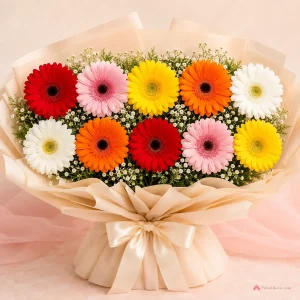 10 Mixed Gerberas Premium Bouquet - PetalWala