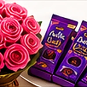 10 Pink Roses with 10 Dairy Milk Chocolates