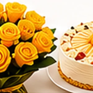 10 Yellow Roses with Pineapple Cake