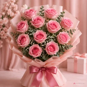 11 Pink Roses Bouquet - PetalWala
