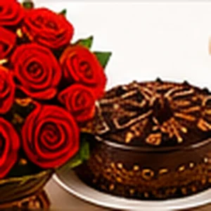 12 Red Roses, Chocolate Cake & Teddy Bear
