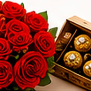 12 Red Roses with Ferrero Rocher Chocolates