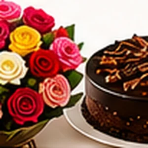 20 Mixed Roses with Chocolate Cake