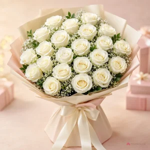20 White Roses Premium Bouquet - PetalWala