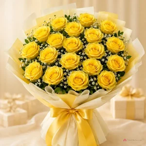 20 Yellow Roses Premium Bouquet - PetalWala