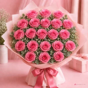 21 Pink Roses Premium Bouquet - PetalWala