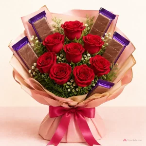 8 Red Roses with 5 Dairy Milk Chocolates - PetalWala