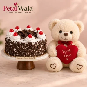 Black Forest Cake with Cute Teddy Bear - PetalWala