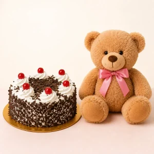 Black Forest Cake with Cute Teddy Bear