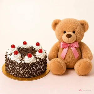 Black Forest Cake with Cute Teddy Bear - PetalWala