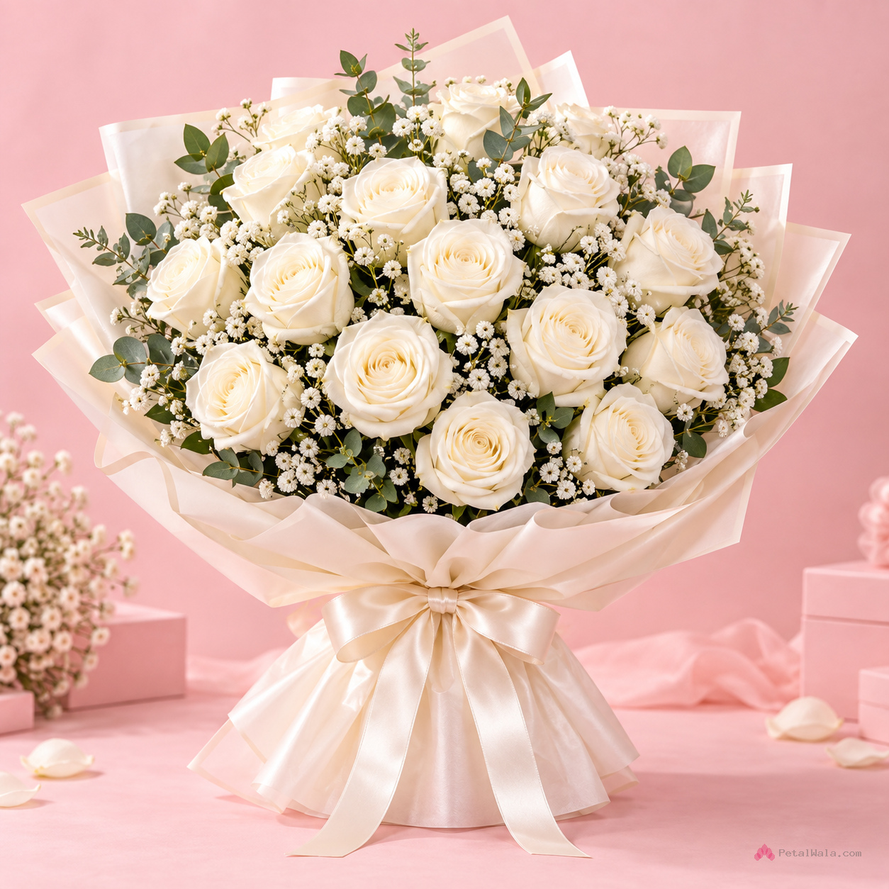 Grand Red Roses Black Wrap Bouquet - PetalWala