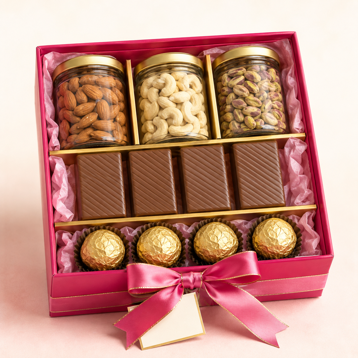 Wellness gift hamper with dry fruits, nuts, Cadbury chocolate, KitKat and premium treats