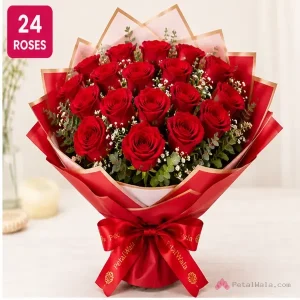 24 Red Roses Premium Bouquet - PetalWala