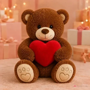 Brown Teddy Bear with Red Heart – 18 Inch - PetalWala