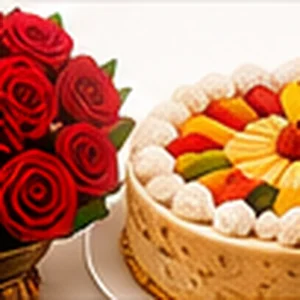 Fresh Fruit Cake with Chocolate Bouquet