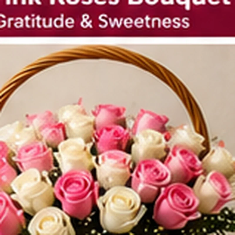 Pink & White Roses Basket Arrangement