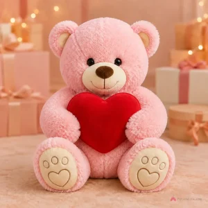 Pink Teddy Bear with Red Heart – 18 Inch - PetalWala