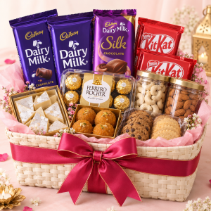 Family festive gift hamper with Cadbury Dairy Milk, Silk, KitKat, Ferrero Rocher and treats