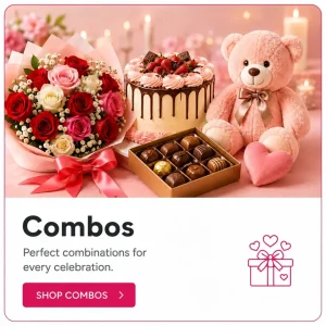 Flowers, cake, chocolates and teddy gift combo — shop Combos at PetalWala