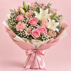 Blush Mixed Flowers Celebration Bouquet by PetalWala