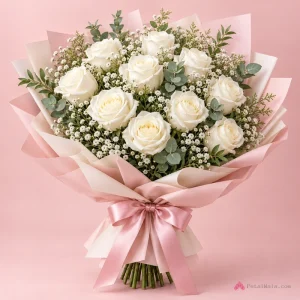 Elegant White Roses Bouquet - PetalWala
