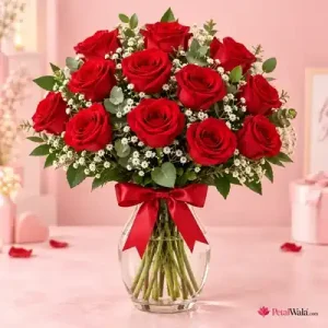 Red Roses Glass Vase Arrangement