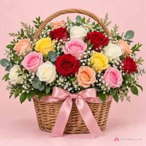 Luxury Mixed Roses Basket - PetalWala