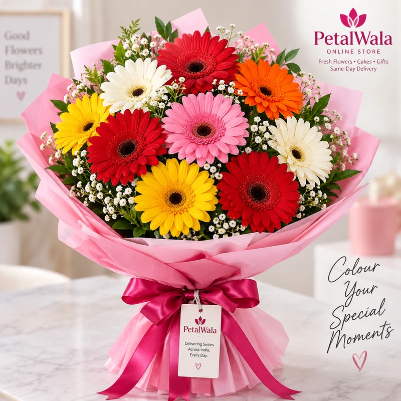 Rainbow Gerbera Delight Bouquet by PetalWala
