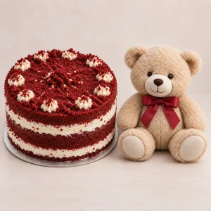 Red Velvet Cake with Cute Teddy Bear